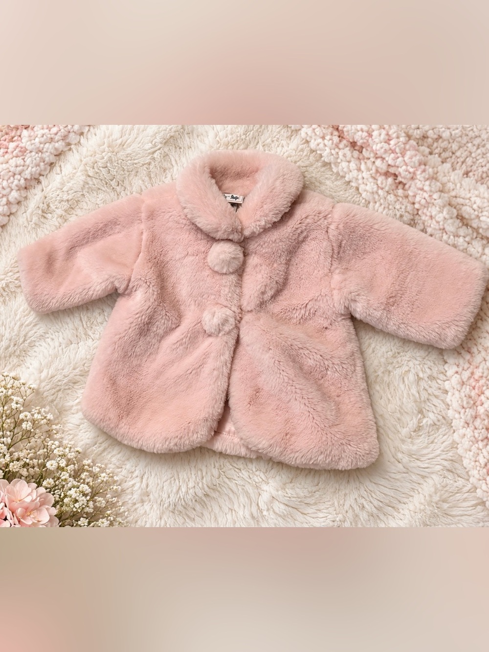 Le Top Pale Pink Faux Fur Pea Coat for Kids